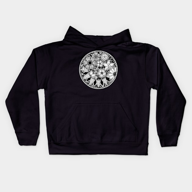 Retro Flower Mandala Kids Hoodie by Litedawn